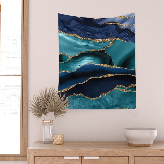 Ocean Blue Mermaid Marble Wall Tapestry Gallery Image 2
