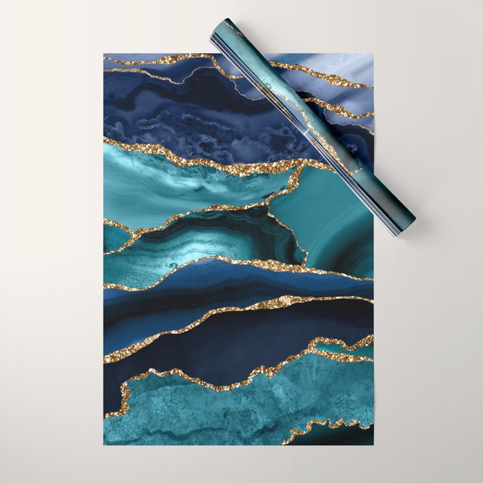 Ocean Blue Mermaid Marble Wrapping Paper Gallery Image 1