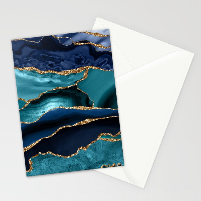 Ocean Blue Mermaid Marble Stationery Card Gallery Image 2