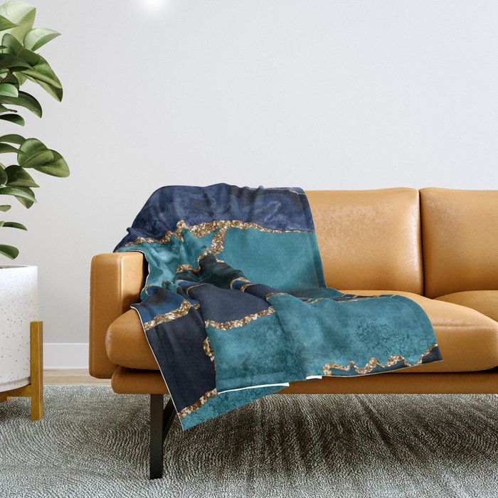 Ocean Blue Mermaid Marble Throw Blanket Gallery Image 1