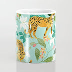 Cheetah Jungle, Wildlife Nature Wild Cats Tigers Leopard Botanical Animals Mint Quirky Illustration Coffee Mug Gallery Image 4