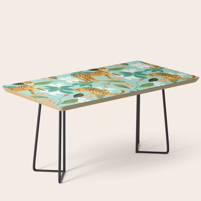 Cheetah Jungle, Wildlife Nature Wild Cats Tigers Leopard Botanical Animals Mint Quirky Illustration Coffee Table Gallery Image 1