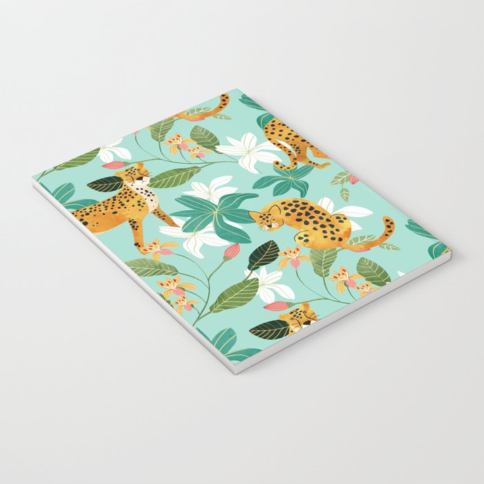 Cheetah Jungle, Wildlife Nature Wild Cats Tigers Leopard Botanical Animals Mint Quirky Illustration Notebook Gallery Image 3