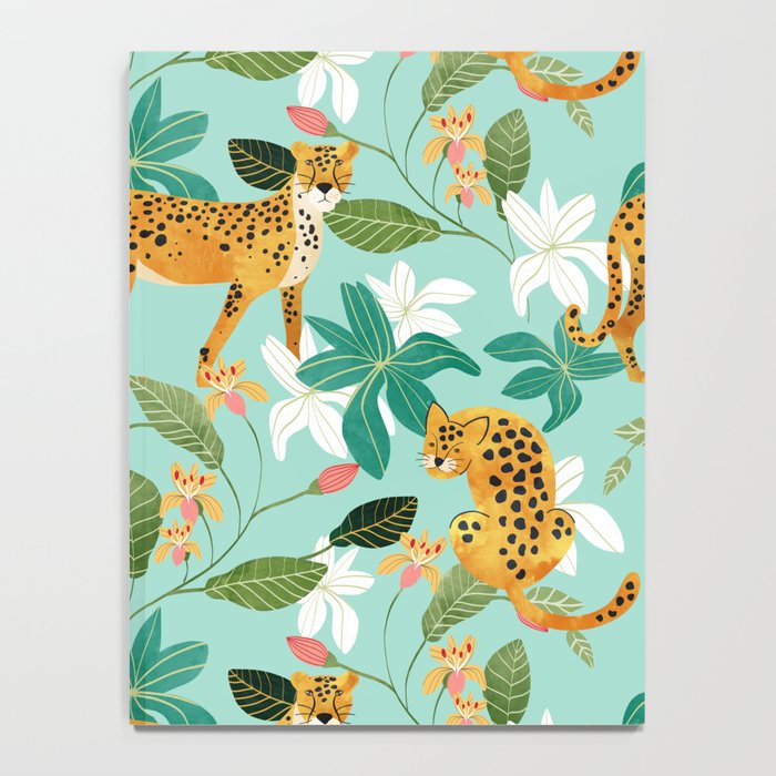 Cheetah Jungle, Wildlife Nature Wild Cats Tigers Leopard Botanical Animals Mint Quirky Illustration Notebook Gallery Image 4