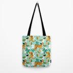Cheetah Jungle, Wildlife Nature Wild Cats Tigers Leopard Botanical Animals Mint Quirky Illustration Tote Bag Gallery Image 2