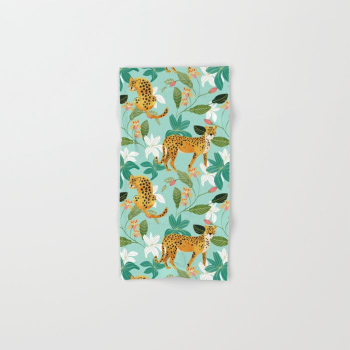 Cheetah Jungle, Wildlife Nature Wild Cats Tigers Leopard Botanical Animals Mint Quirky Illustration Towels Gallery Image 1