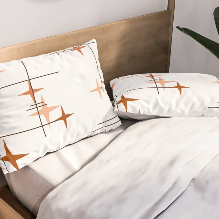 Mid Century Modern Stars Orange Pillow Sham Gallery Image 2