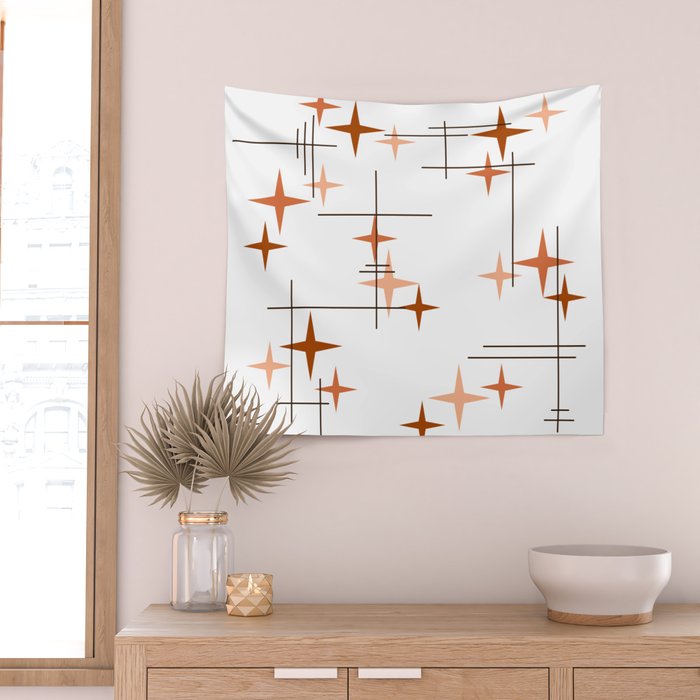 Mid Century Modern Stars Orange Wall Tapestry Gallery Image 2