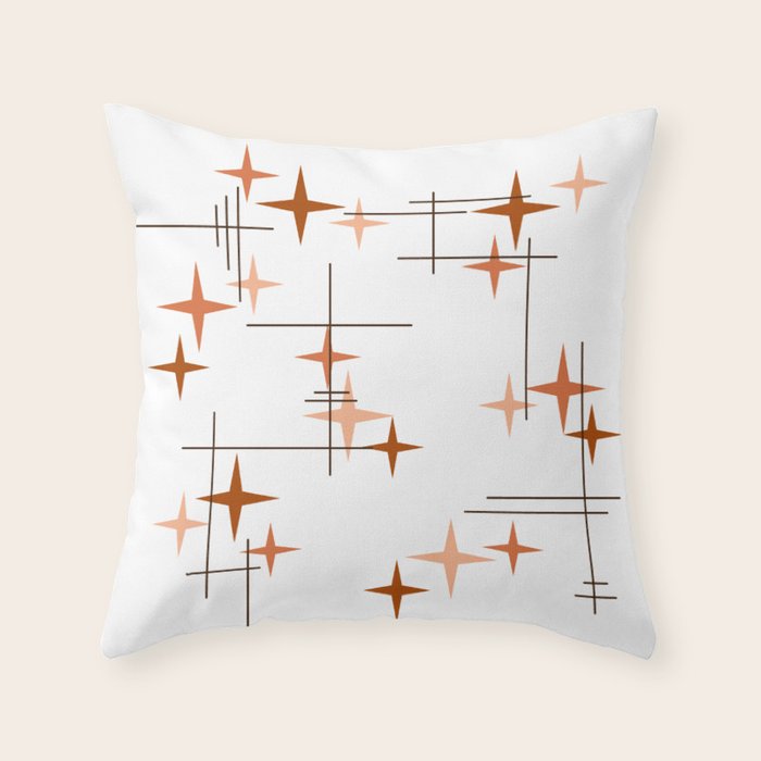 Mid Century Modern Stars Orange Throw Pillow Gallery Image 1