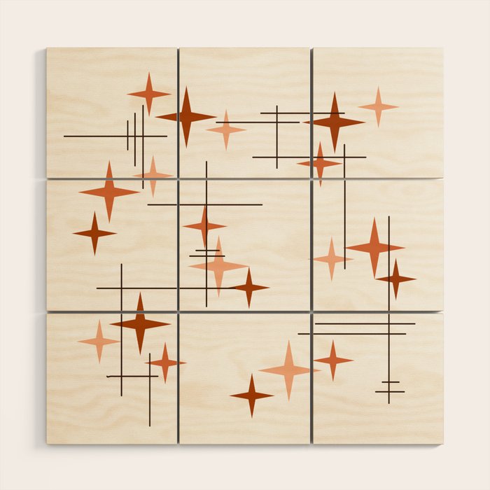 Mid Century Modern Stars Orange Wood Wall Art Gallery Image 1