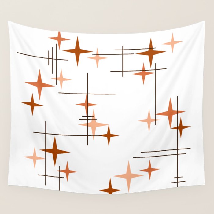 Mid Century Modern Stars Orange Wall Tapestry Gallery Image 1