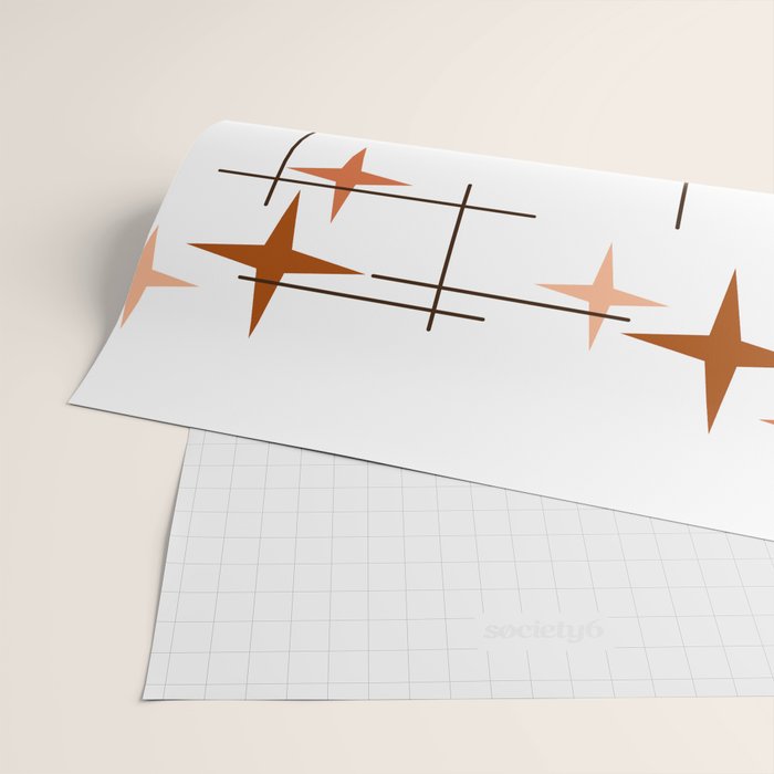 Mid Century Modern Stars Orange Wrapping Paper Gallery Image 2