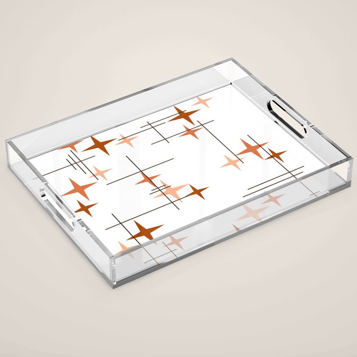 Mid Century Modern Stars Orange Acrylic Tray Gallery Image 1