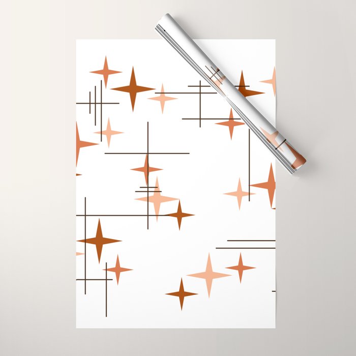 Mid Century Modern Stars Orange Wrapping Paper Gallery Image 1