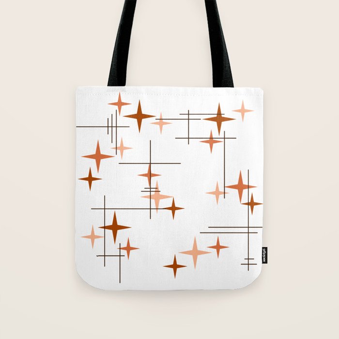 Mid Century Modern Stars Orange Tote Bag Gallery Image 1
