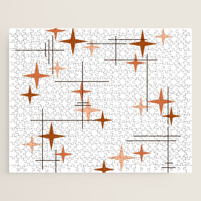 Mid Century Modern Stars Orange Jigsaw Puzzle Gallery Image 1
