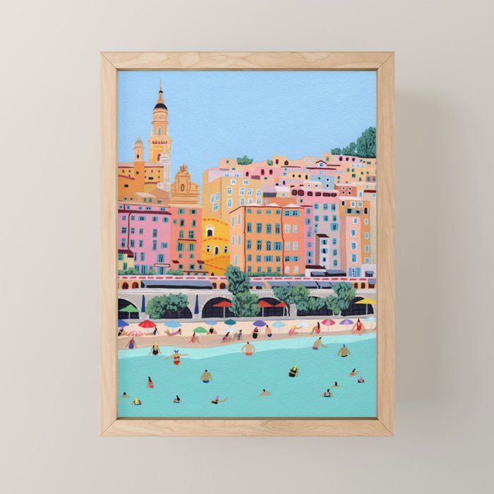 Menton - Original painting of France - Beach art - French Riviera Mini Art Print Gallery Image 1