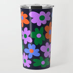 Retro Flowers: Midnight Black Edition Travel Mug Gallery Image 1