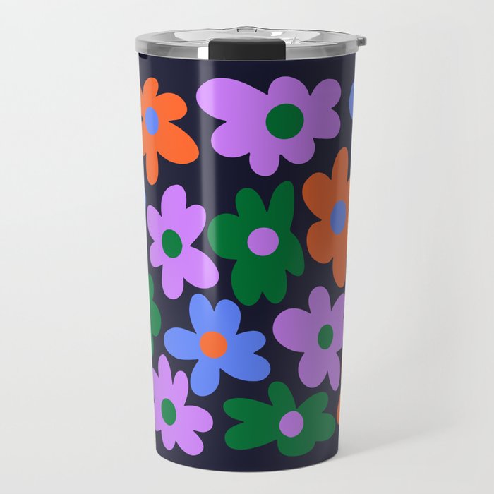Retro Flowers: Midnight Black Edition Travel Mug Gallery Image 1