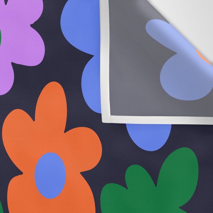 Retro Flowers: Midnight Black Edition Wall Tapestry Gallery Image 3