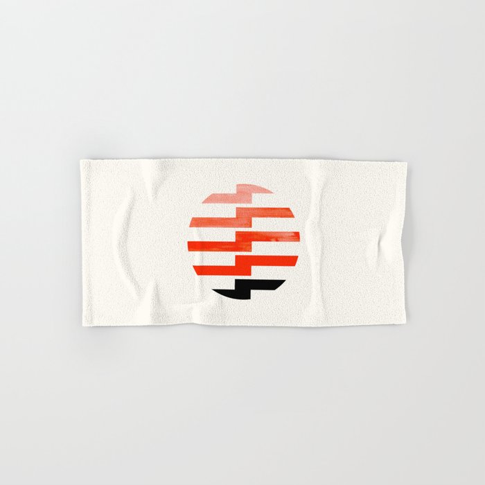 Minimalist Mid Century Circle Frame Vermillion Red Zig Zag Colorful Lightning Bolt Geometric Pattern Bath Towel Gallery Image 1