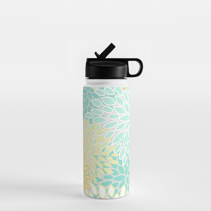 Floral Prints, Mint Green and Yellow, Modern Print Art Water Bottle Gallery Image 1