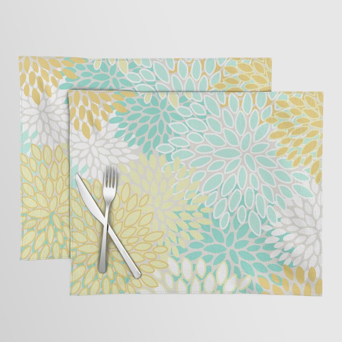 Floral Prints, Mint Green and Yellow, Modern Print Art Placemat Gallery Image 1