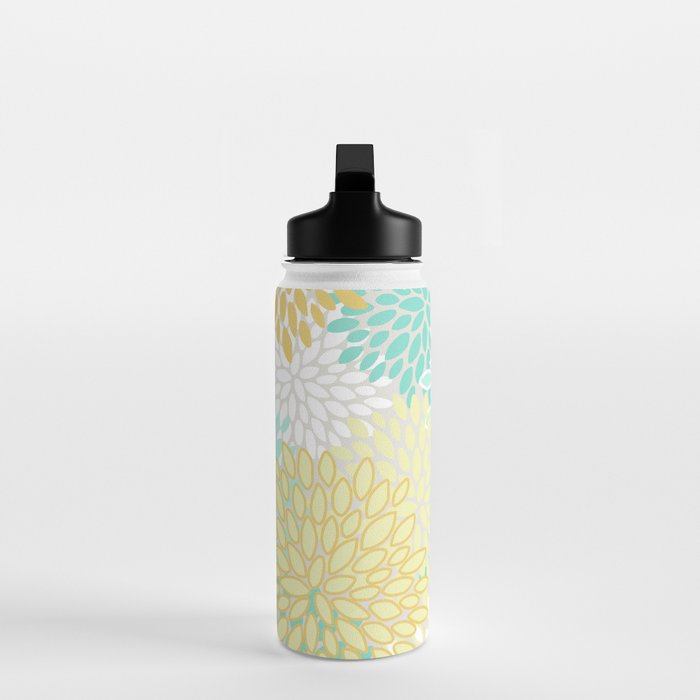 Floral Prints, Mint Green and Yellow, Modern Print Art Water Bottle Gallery Image 3