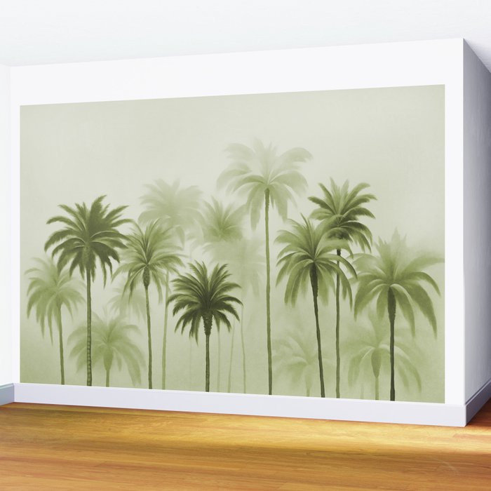 Lush Green Palm Grove Watercolor Art Wall Mural Gallery Image 2