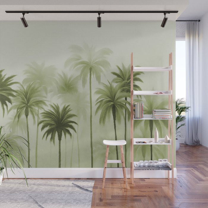Lush Green Palm Grove Watercolor Art Wall Mural Gallery Image 1