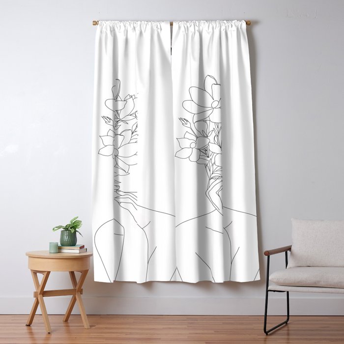 Minimal Line Art Woman with Magnolia Window Curtain Gallery Image 5