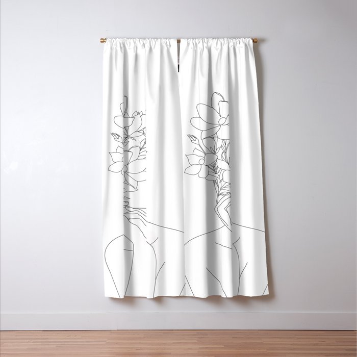 Minimal Line Art Woman with Magnolia Window Curtain Gallery Image 3