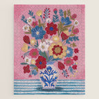 Still life Delft Blue Vase Bouquet Bright colours Jigsaw Puzzle Gallery Image 1