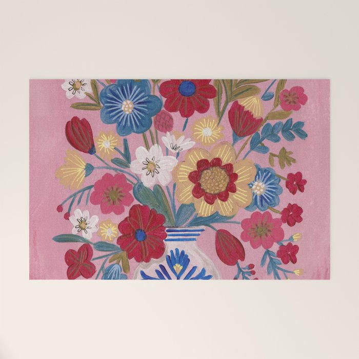 Still life Delft Blue Vase Bouquet Bright colours Welcome Mat Gallery Image 1