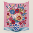 Still life Delft Blue Vase Bouquet Bright colours Wall Tapestry Gallery Image 4