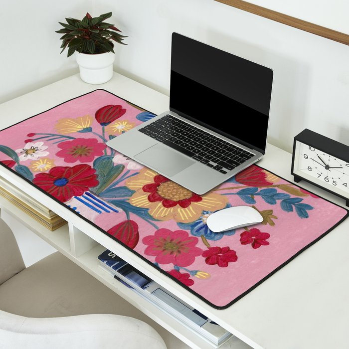 Still life Delft Blue Vase Bouquet Bright colours Desk Mat Gallery Image 2