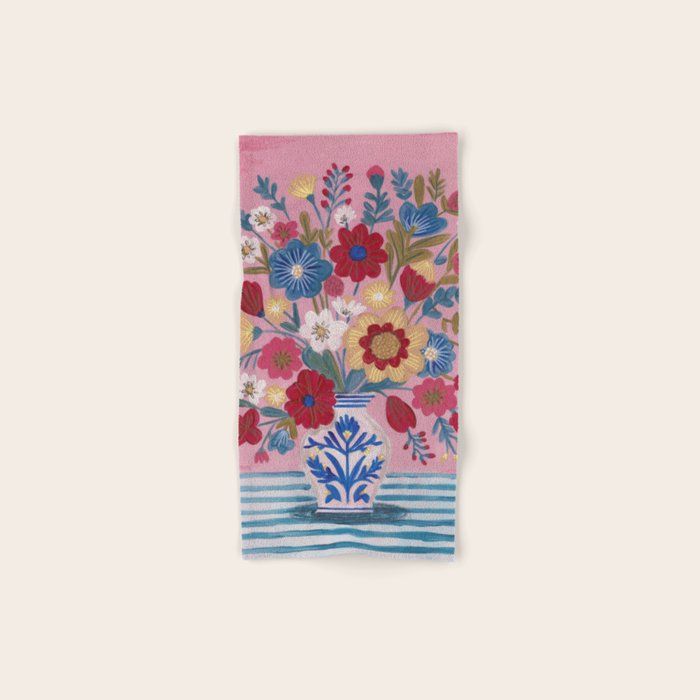 Still life Delft Blue Vase Bouquet Bright colours Bath Towel Gallery Image 1
