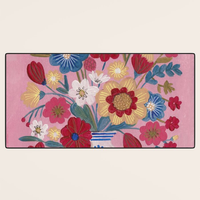 Still life Delft Blue Vase Bouquet Bright colours Desk Mat Gallery Image 3
