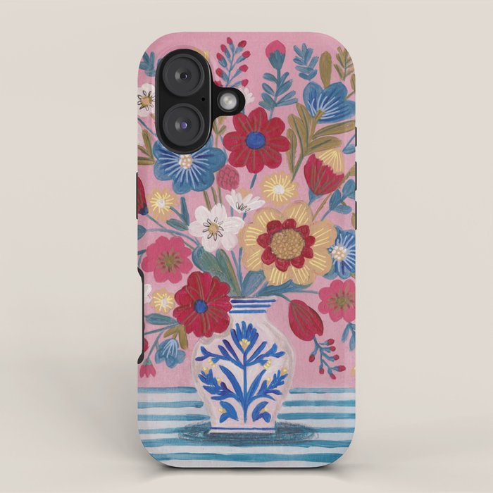 Still life Delft Blue Vase Bouquet Bright colours iPhone Case Gallery Image 1