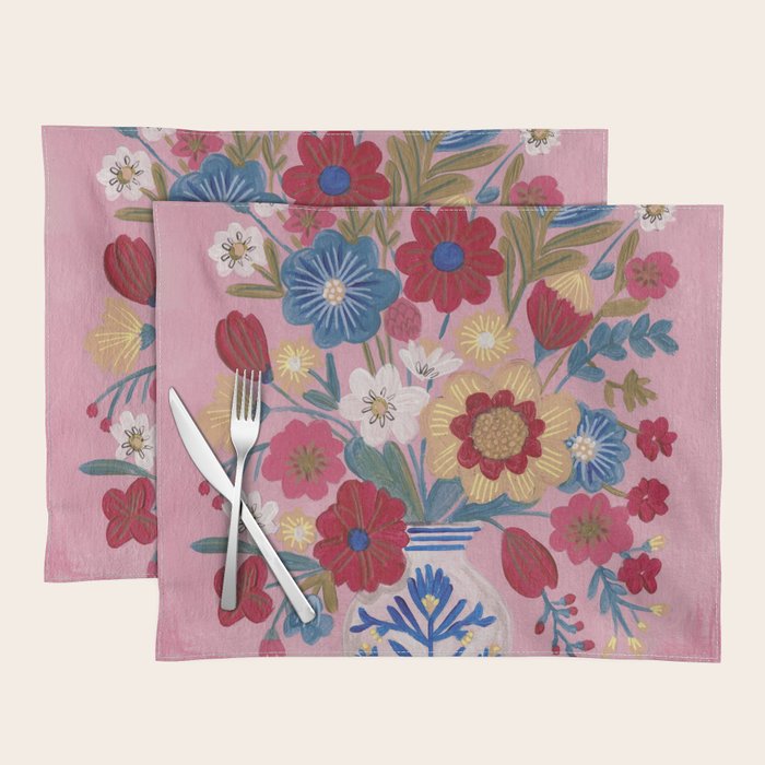 Still life Delft Blue Vase Bouquet Bright colours Placemat Gallery Image 1