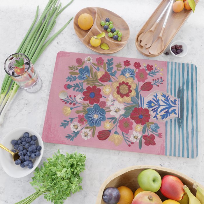 Still life Delft Blue Vase Bouquet Bright colours Cutting Board Gallery Image 2