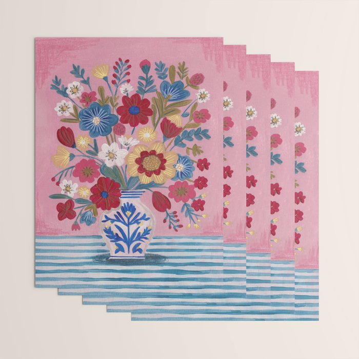 Still life Delft Blue Vase Bouquet Bright colours Wrapping Paper Gallery Image 3