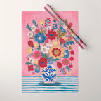 Still life Delft Blue Vase Bouquet Bright colours Wrapping Paper Gallery Image 1