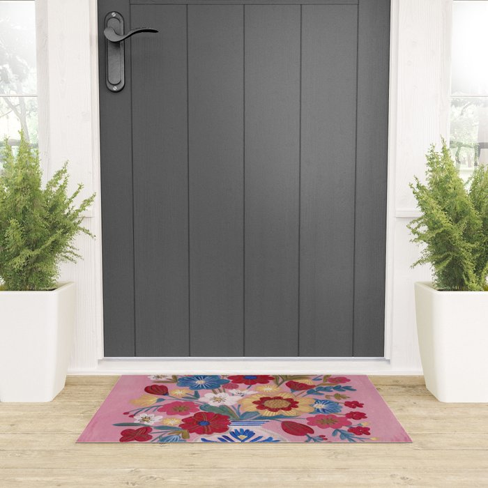 Still life Delft Blue Vase Bouquet Bright colours Welcome Mat Gallery Image 3