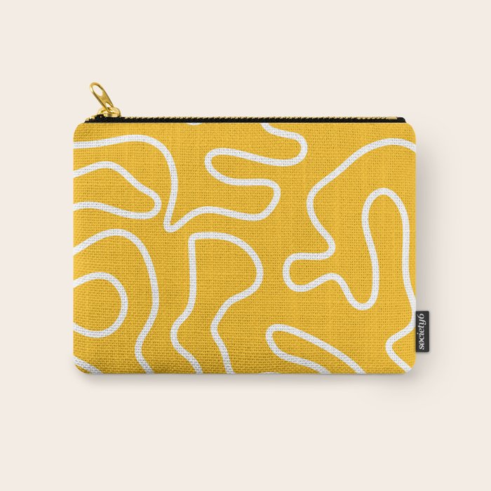 Squiggle Maze Minimalist Abstract Pattern in Yellow Mustard and White Carry All Pouch Gallery Image 1