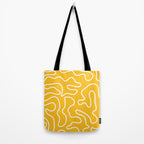 Squiggle Maze Minimalist Abstract Pattern in Yellow Mustard and White Tote Bag Gallery Image 2