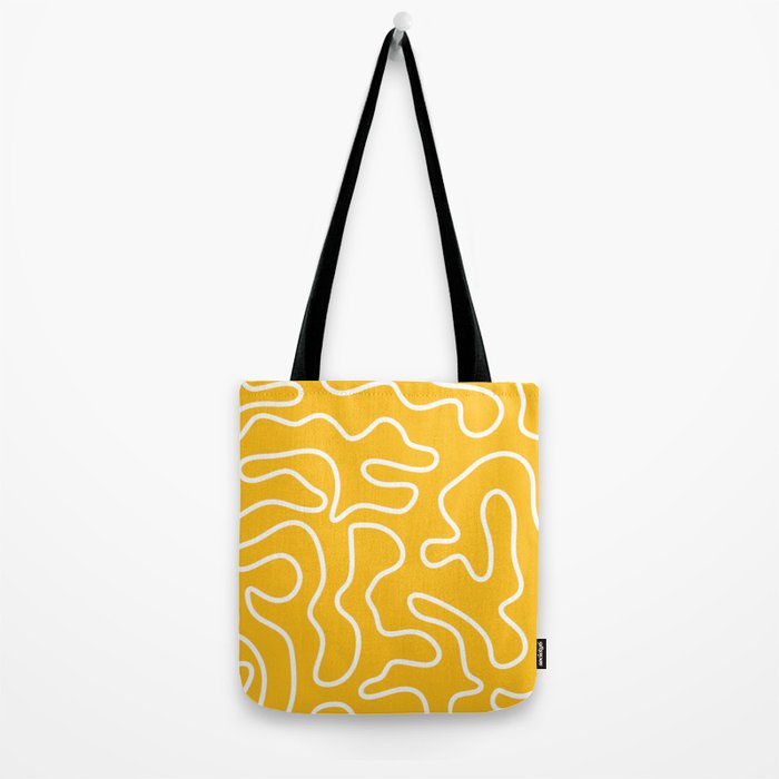 Squiggle Maze Minimalist Abstract Pattern in Yellow Mustard and White Tote Bag Gallery Image 2