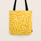 Squiggle Maze Minimalist Abstract Pattern in Yellow Mustard and White Tote Bag Gallery Image 1