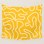 Squiggle Maze Minimalist Abstract Pattern in Yellow Mustard and White Wall Tapestry Gallery Image 4