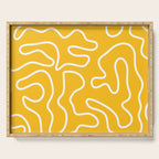 Squiggle Maze Minimalist Abstract Pattern in Yellow Mustard and White Serving Tray Gallery Image 1